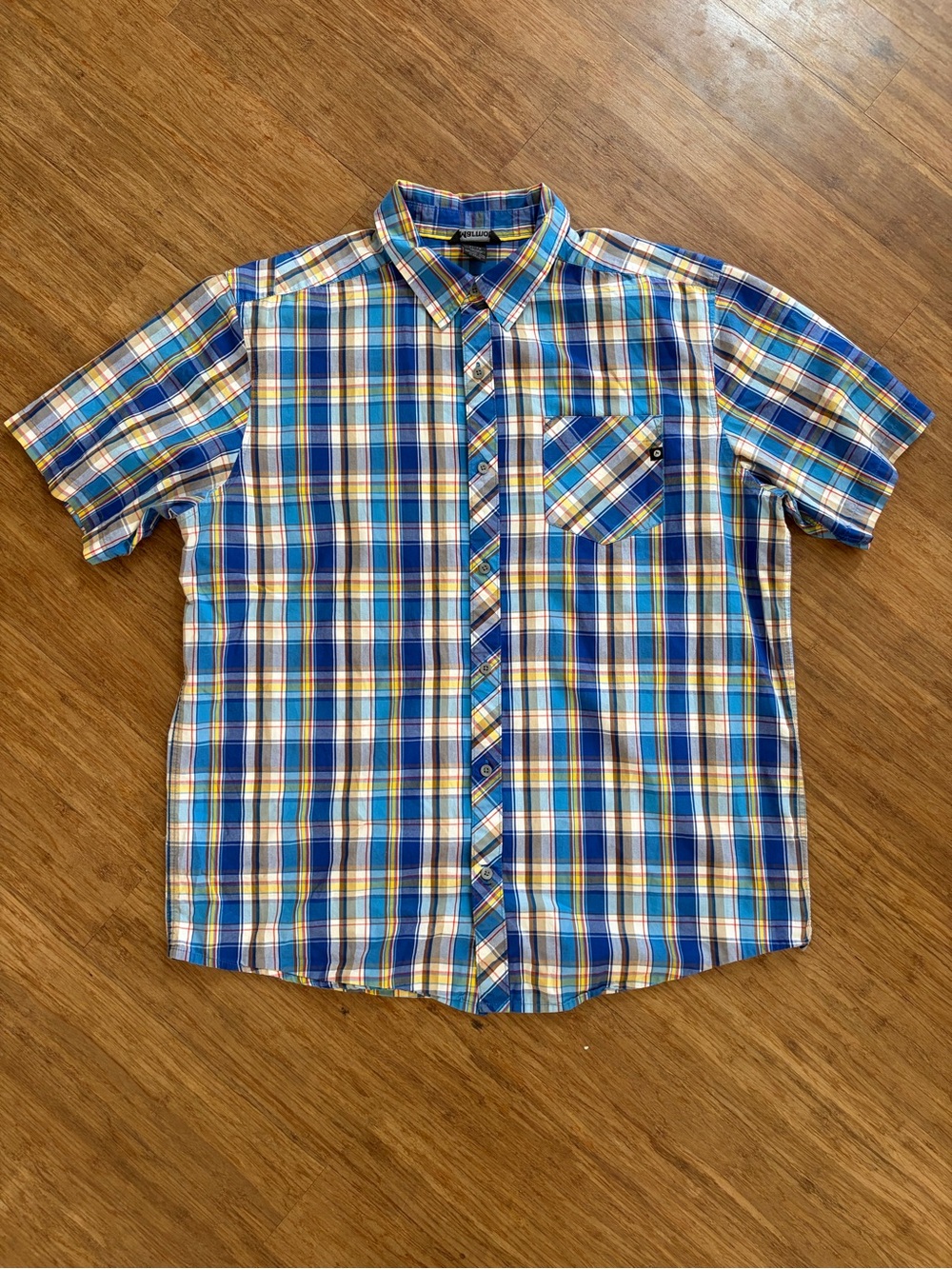 Marmot Mens Plaid Shirt XL Blue Organic Cotton Short Sleeve Button Up